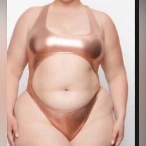 Skims NWT Swim Cutout Monokini One Piece Swimsuit Rose Gold Metallic Size 3X